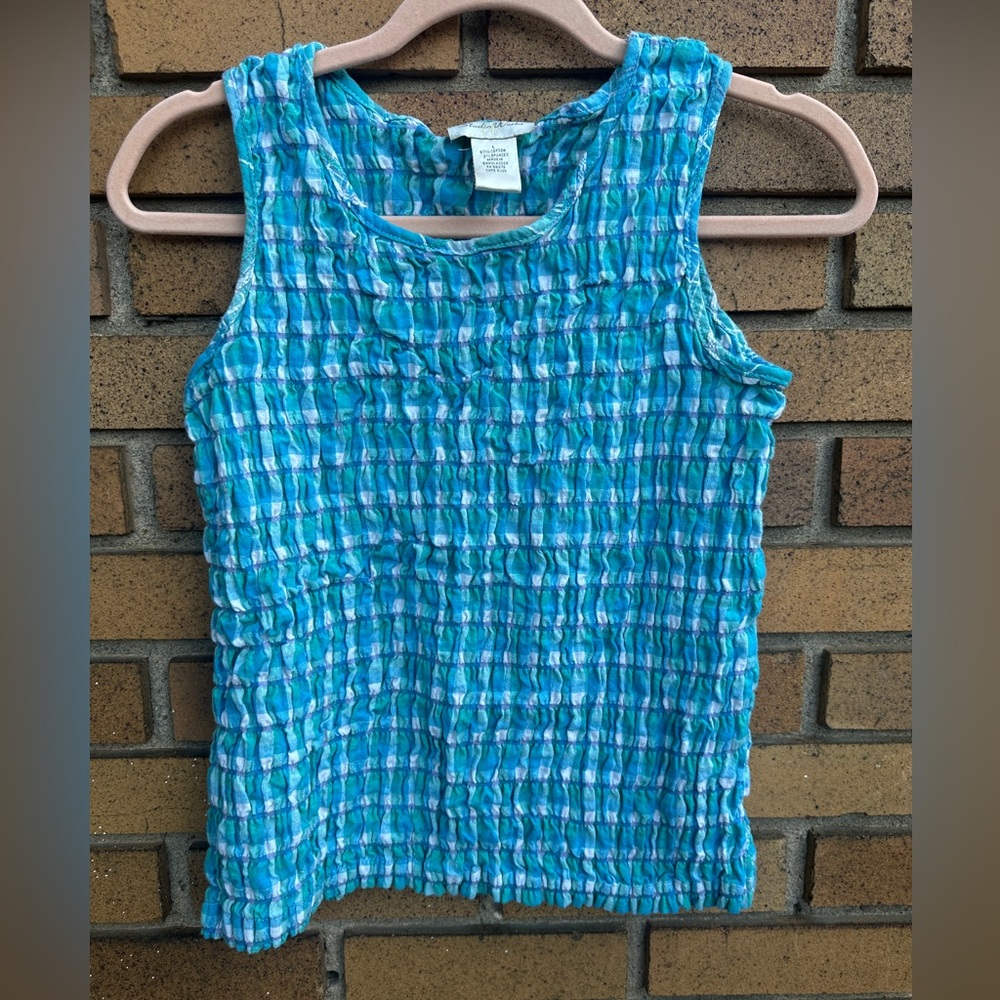 Studio Works Blue Smocked Sleeveless Tank Top